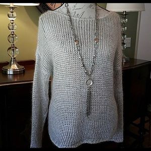Vince silver metallic open knit sweater